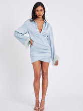 Load image into Gallery viewer, JENNA PALE BLUE LONG SLEEVE FEATHER ROBE DRESS