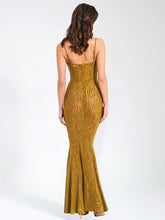Load image into Gallery viewer, ULANI GOLD BURNOUT VELVET DETAIL MESH MAXI DRESS