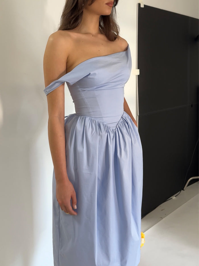 REINA BLUE DROP WAIST CORSET MIDI DRESS – Arelia's Dream