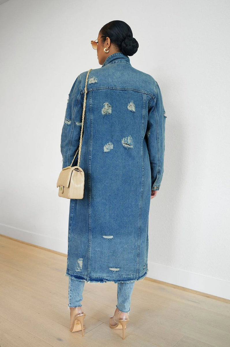 Distressed Long DenimJacket vest main image 0