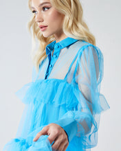 Load image into Gallery viewer, PALOMA TIERED TULLE OVERSIZED SHIRT DRESS IN BRIGHT BLUE