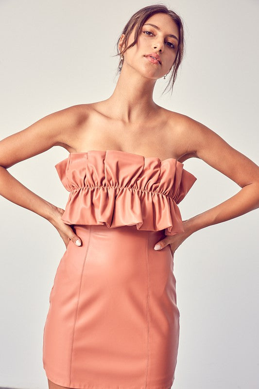 FAUX LEATHER RUCHED TUBE DRESS – Arelia's Dream