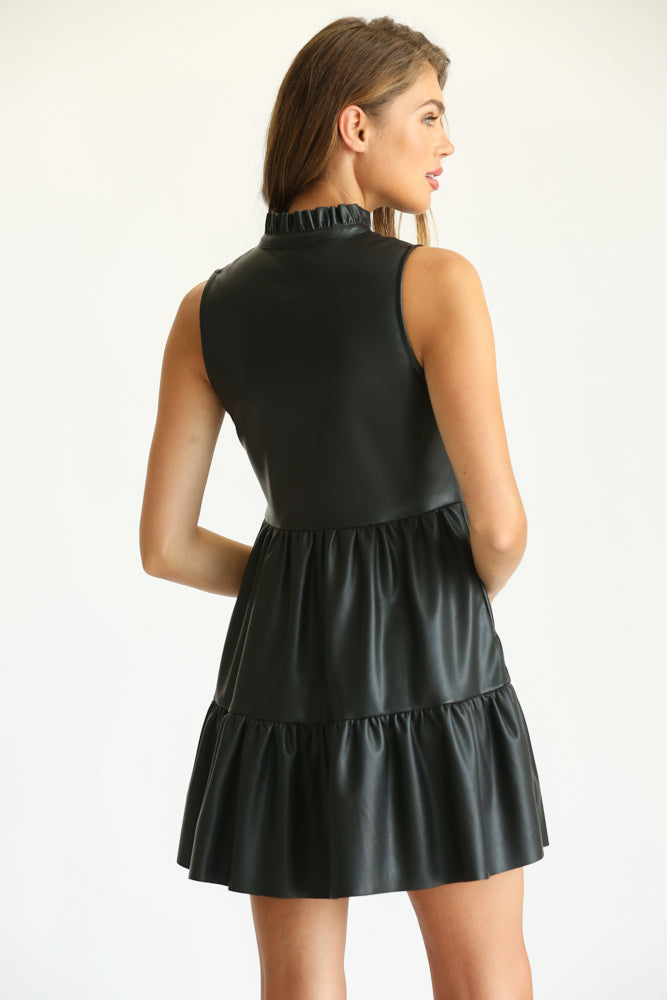 tiered leather dress Anisa Faux Leather May Tiered Mini Dress EMERALD / XS by Sugarlips