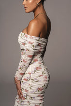 Load image into Gallery viewer, LILA IVORY FLORAL RUCHED DRESS