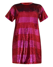 Load image into Gallery viewer, PINK SEQUIN STRIPE OVERSIZED T-SHIRT DRESS