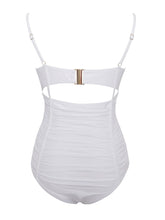 Load image into Gallery viewer, LIRA WHITE RUCHED ONE PIECE SWIMSUIT