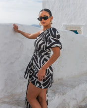 Load image into Gallery viewer, ZEBRA PRINT ONE SHOULDER MINI DRESS WITH PUFF SLEEVE AND DRAPE DETAIL