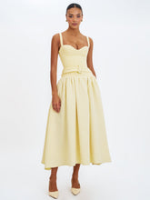 Load image into Gallery viewer, TIANA BUTTER YELLOW SWEETHEART BELTED MIDI DRESS