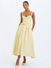 Load image into Gallery viewer, TIANA BUTTER YELLOW SWEETHEART BELTED MIDI DRESS