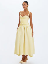 Load image into Gallery viewer, TIANA BUTTER YELLOW SWEETHEART BELTED MIDI DRESS