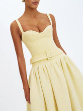 Load image into Gallery viewer, TIANA BUTTER YELLOW SWEETHEART BELTED MIDI DRESS