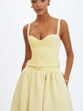 Load image into Gallery viewer, TIANA BUTTER YELLOW SWEETHEART BELTED MIDI DRESS