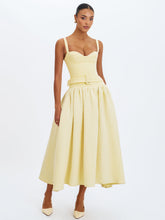 Load image into Gallery viewer, TIANA BUTTER YELLOW SWEETHEART BELTED MIDI DRESS