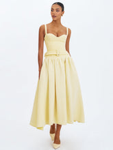 Load image into Gallery viewer, TIANA BUTTER YELLOW SWEETHEART BELTED MIDI DRESS