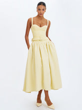 Load image into Gallery viewer, TIANA BUTTER YELLOW SWEETHEART BELTED MIDI DRESS
