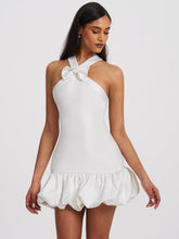 Load image into Gallery viewer, BARBARA WHITE CROSS STRAPS BODYCON BUBBLE HEM MINI DRESS