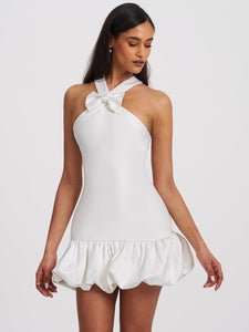 barbara mini dress BARBARA WHITE CROSS STRAPS BODYCON BUBBLE HEM MINI DRESS – Arelia's Dream