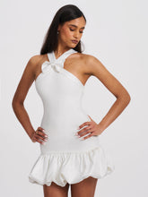 Load image into Gallery viewer, BARBARA WHITE CROSS STRAPS BODYCON BUBBLE HEM MINI DRESS