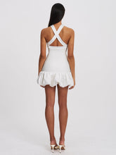Load image into Gallery viewer, BARBARA WHITE CROSS STRAPS BODYCON BUBBLE HEM MINI DRESS