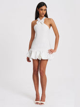Load image into Gallery viewer, BARBARA WHITE CROSS STRAPS BODYCON BUBBLE HEM MINI DRESS