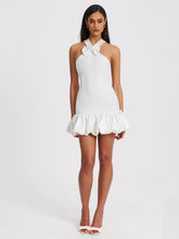 Load image into Gallery viewer, BARBARA WHITE CROSS STRAPS BODYCON BUBBLE HEM MINI DRESS