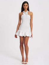 Load image into Gallery viewer, BARBARA WHITE CROSS STRAPS BODYCON BUBBLE HEM MINI DRESS