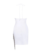 Load image into Gallery viewer, QUENNA WHITE HALTER NECK DRESS WITH CRYSTAL FRINGE