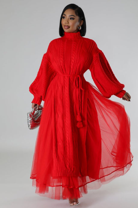 RED KNIT SWEATER DRESS AND SKIRT SET