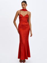 Load image into Gallery viewer, KELSEY SCARLET CROC-EMBOSSED FLARED HEM MAXI DRESS WITH SCARF