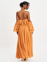 Load image into Gallery viewer, KAELA BRICKWORK OFF SHOULDER CHIFFON MAXI DRESS