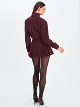 Load image into Gallery viewer, FARRYN MAHOGANY VEGAN SUEDE CROPPED BOMBER JACKET