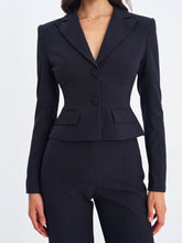 Load image into Gallery viewer, QUINNIE NAVY STRIPED SINGLE BREASTED PEPLUM BLAZER