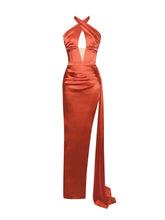 Load image into Gallery viewer, WONDER POPPY SATIN HIGH SLIT DRAPING GOWN