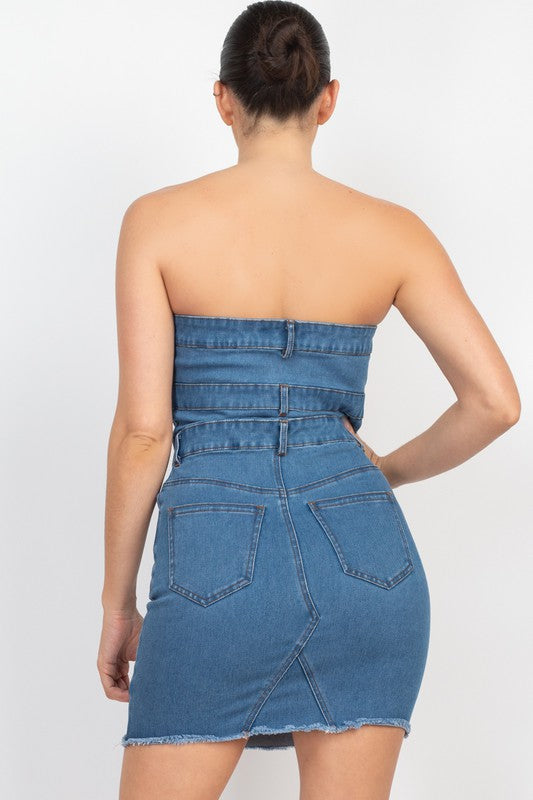 TUBE BELT LOOP DENIM DRESS Arelia's Dream TUBE BELT LOOP DENIM DRESS Arelia's Dream