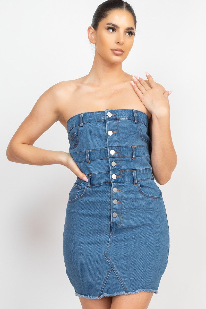 TUBE BELT LOOP DENIM DRESS Arelia's Dream TUBE BELT LOOP DENIM DRESS Arelia's Dream