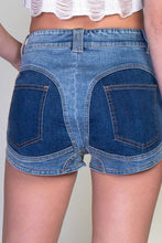 Load image into Gallery viewer, TWO TONED COLOR BLOCK DENIM SHORTS