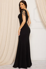 Load image into Gallery viewer, BEADED SLEEVE ONE SHOULDER DRESS