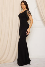 Load image into Gallery viewer, BEADED SLEEVE ONE SHOULDER DRESS