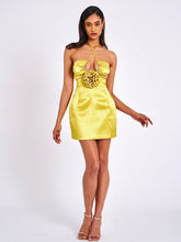 Load image into Gallery viewer, MARCIA GOLD SATIN STRAPPY HALTER NECK DRESS
