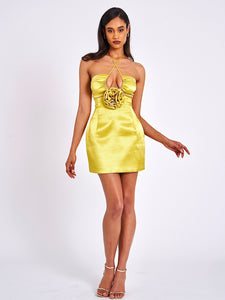 MARCIA GOLD SATIN STRAPPY HALTER NECK DRESS