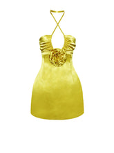 Load image into Gallery viewer, MARCIA GOLD SATIN STRAPPY HALTER NECK DRESS