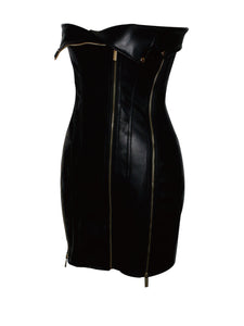 ANNORA BLACK LEATHER MINI DRESS