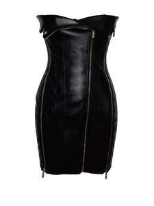 ANNORA BLACK LEATHER MINI DRESS