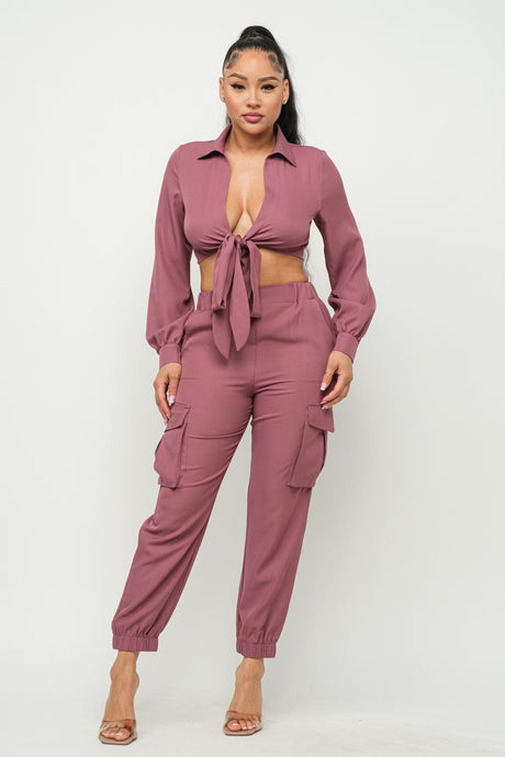 TIE TOP AND CARGO JOGGER SET