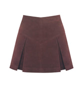 Load image into Gallery viewer, FARYN MAHOGANY VEGAN SUEDE PLEATED A-LINE MINI SKIRT