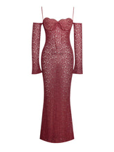 Load image into Gallery viewer, UDAYA BURGUNDY LACE LONG SLEEVE MAXI DRESS