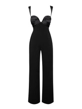 Load image into Gallery viewer, ONIKA BLACK SATIN AND CREPE JUMPSUIT