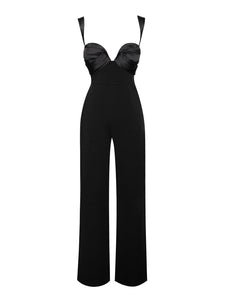 ONIKA BLACK SATIN AND CREPE JUMPSUIT