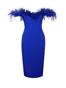 OPHELIA ROYAL BLUE FEATHER CORSET DRESS