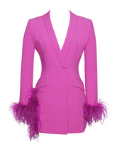 Load image into Gallery viewer, MADELINE FUCHSIA FEATHER TRIM BLAZER DRESS